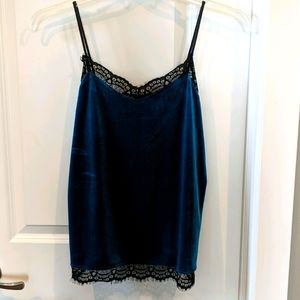Velvet cami with black lace edging